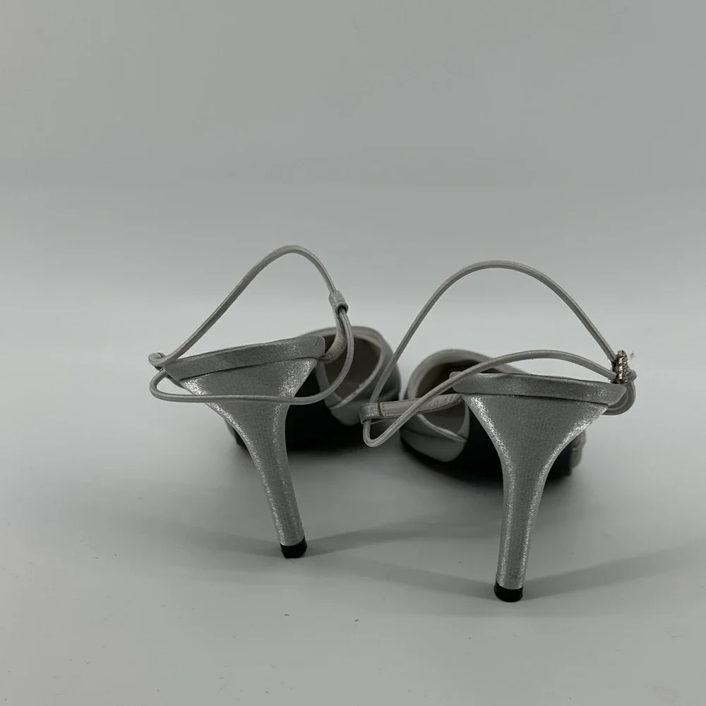 VTG‎ 90s Stuart Weitzman Silver Slingback Heels Retro Chic Aesthetic SZ 10.5